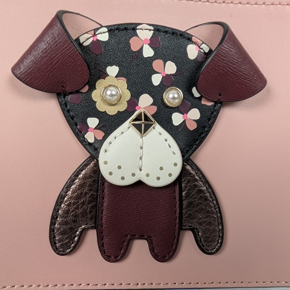 Kate Spade Floral Bulldog Pup Cherrywood Zip Crossbody Novelty Retired NWOT - Picture 2 of 13